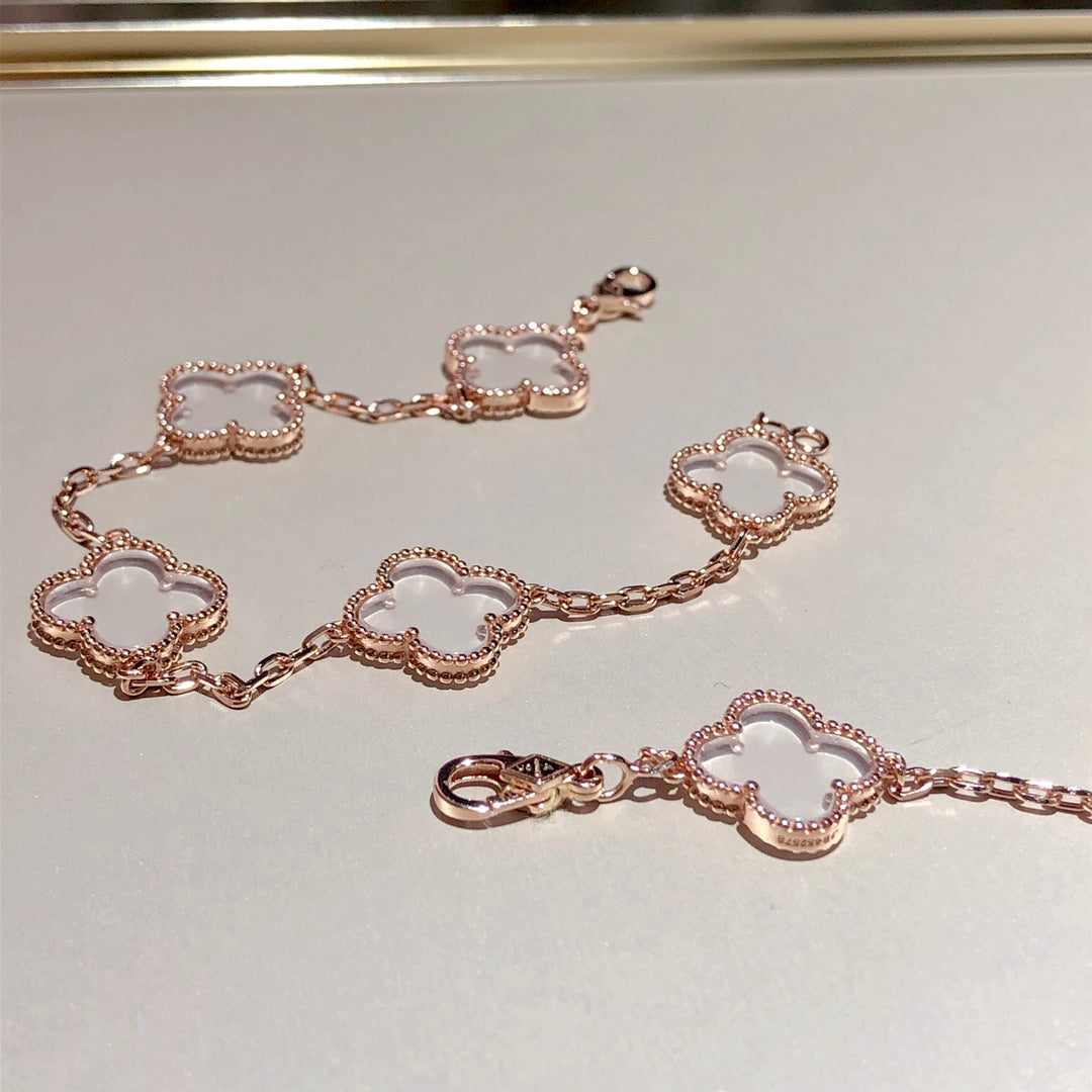 [Star Jewelry]CLOVER 5 MOTIF ROCK CRYSTAL BRACELET