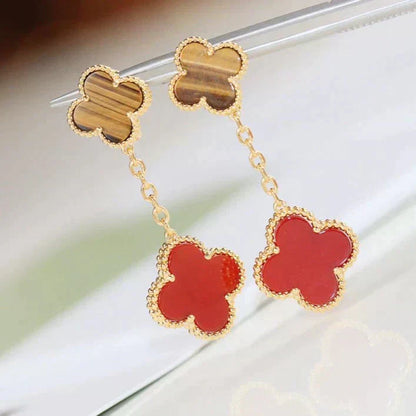 [Star Jewelry]CLOVER  2 MOTIF  TIGER EYE CARNELIAN EARRINGS