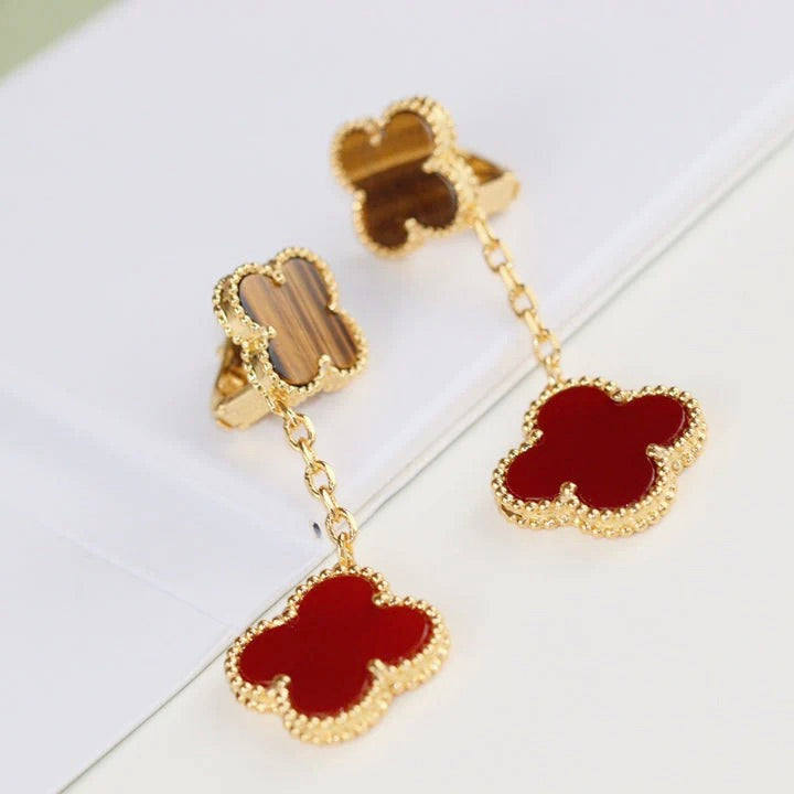[Star Jewelry]CLOVER  2 MOTIF  TIGER EYE CARNELIAN EARRINGS