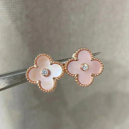 [Star Jewelry]CLOVER MEDIUM 1 MOTIFS  PINK MOP DIAMOND EARRINGS
