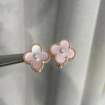 [Star Jewelry]CLOVER MEDIUM 1 MOTIFS  PINK MOP DIAMOND EARRINGS