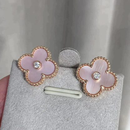 [Star Jewelry]CLOVER MEDIUM 1 MOTIFS  PINK MOP DIAMOND EARRINGS