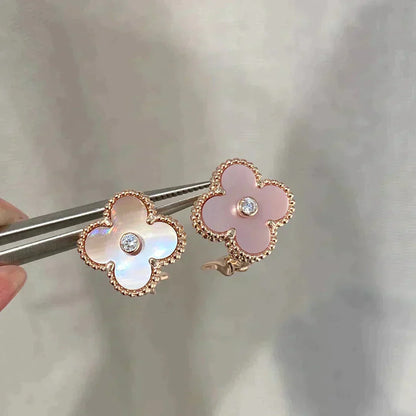 [Star Jewelry]CLOVER MEDIUM 1 MOTIFS  PINK MOP DIAMOND EARRINGS