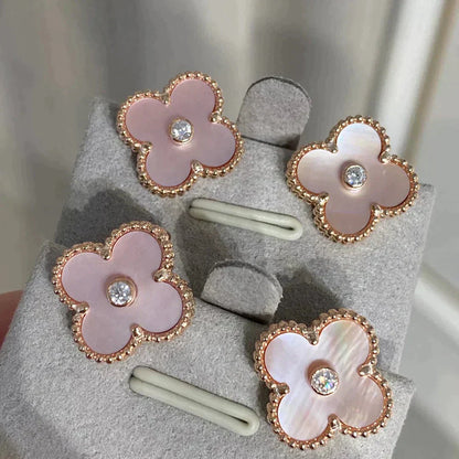 [Star Jewelry]CLOVER MEDIUM 1 MOTIFS  PINK MOP DIAMOND EARRINGS