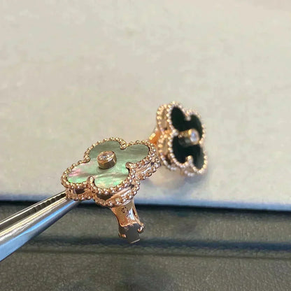 [Star Jewelry]CLOVER MEDIUM 1 MOTIFS GRAY MOP  DIAMOND EARRINGS