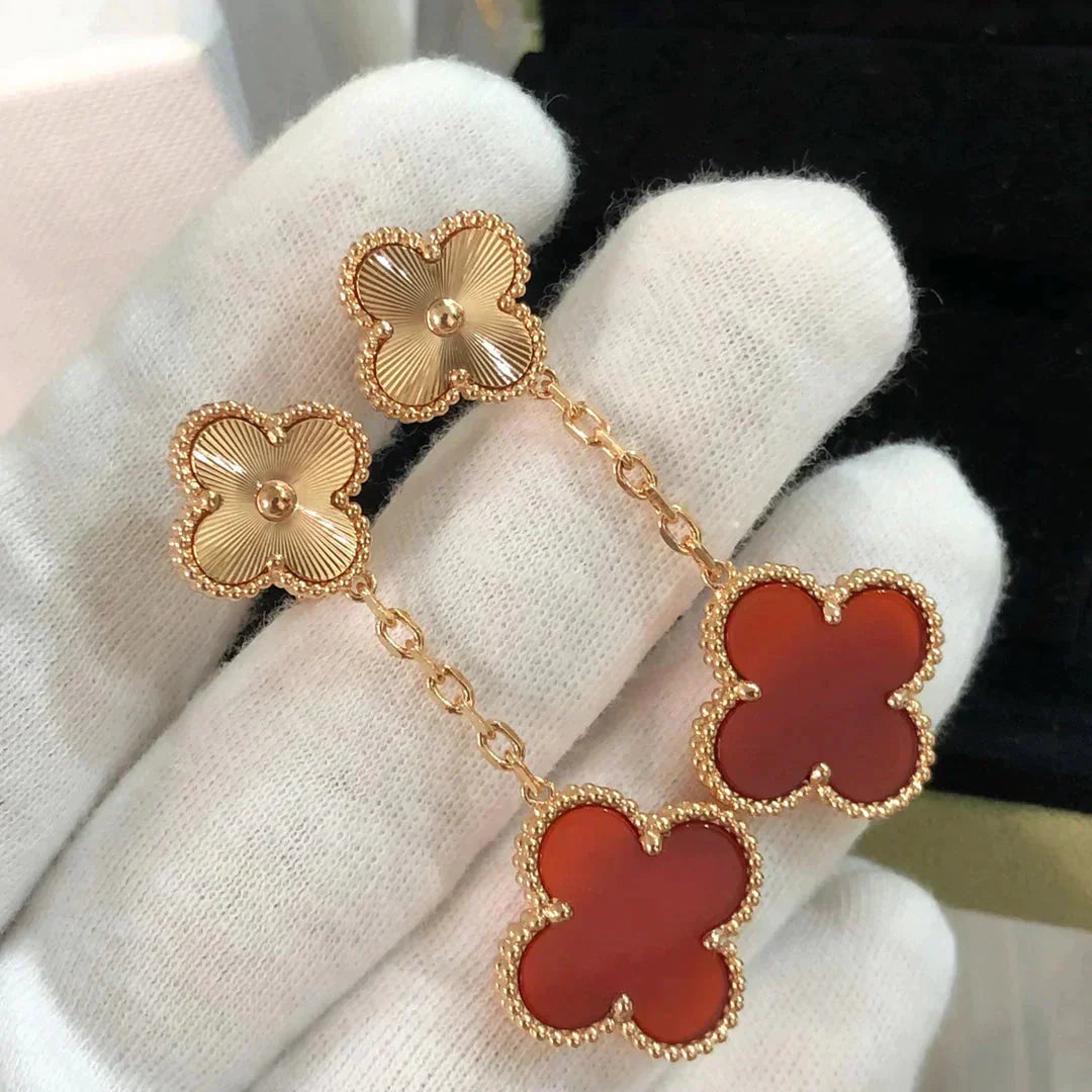 [Star Jewelry]CLOVER 2 MOTIF  LASER CARNELIAN EARRINGS