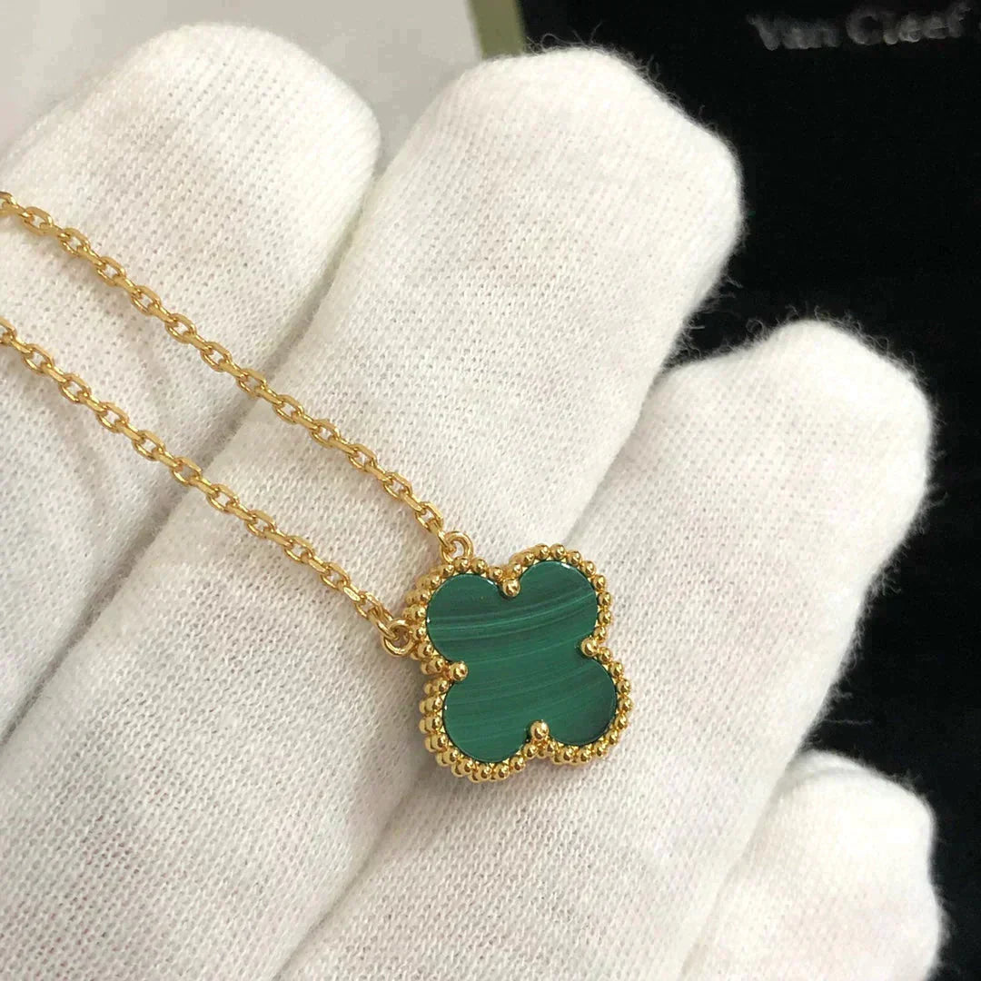 [Star Jewelry]CLOVER 15MM MALACHITE SINGLE FLOWER  NECKLACE