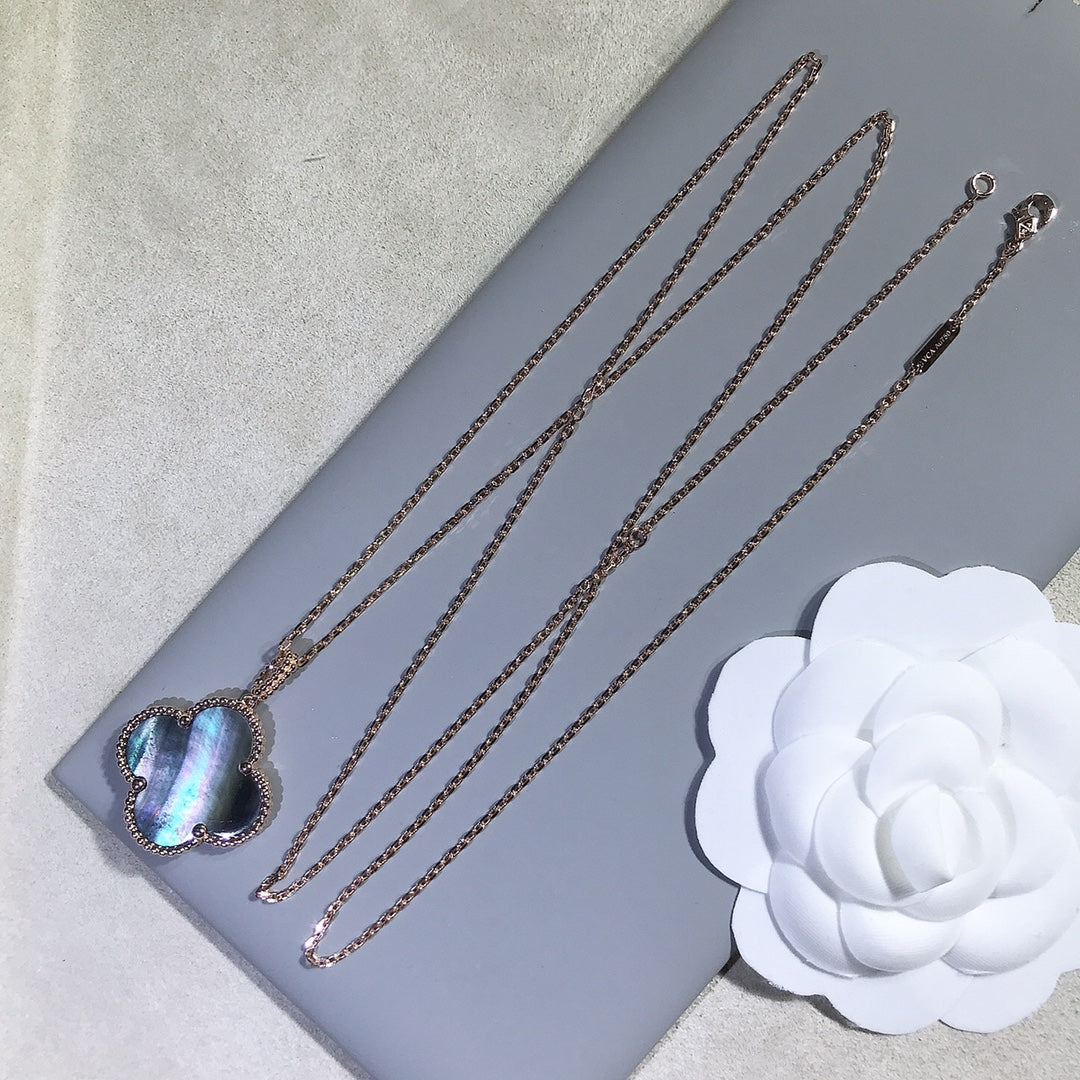 [Star Jewelry]CLOVER 25MM GOLD DARK MOP BIG CLOVER NECKLACE