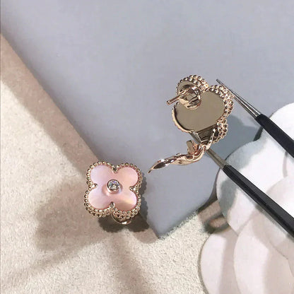 [Star Jewelry]CLOVER MEDIUM 1 MOTIFS  PINK MOP DIAMOND EARRINGS