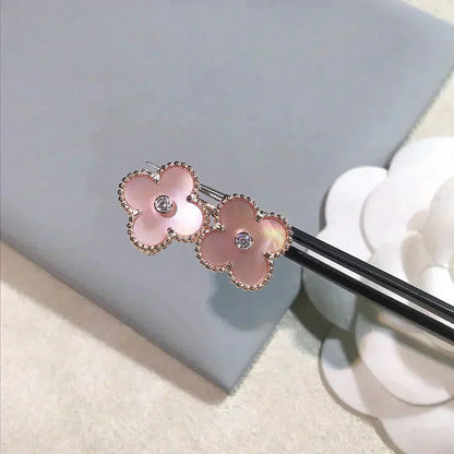 [Star Jewelry]CLOVER MEDIUM 1 MOTIFS  PINK MOP DIAMOND EARRINGS
