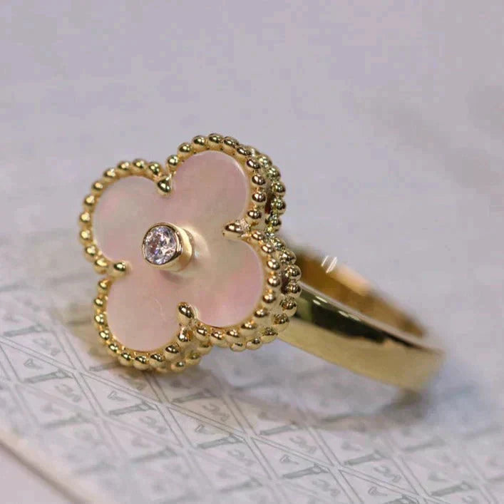 [Star Jewelry]CLOVER PINK MOP RING GOLD DIAMOND