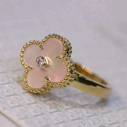 [Star Jewelry]CLOVER PINK MOP RING GOLD DIAMOND