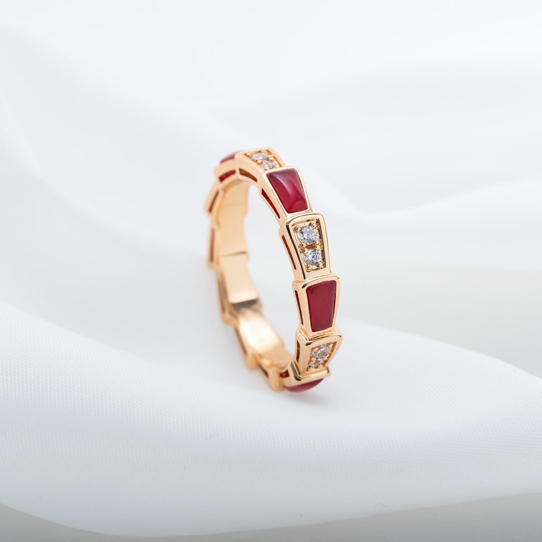 [Star Jewelry]SERPENTI RING PINK GOLD CARNELIAN DIAMOND 3MM
