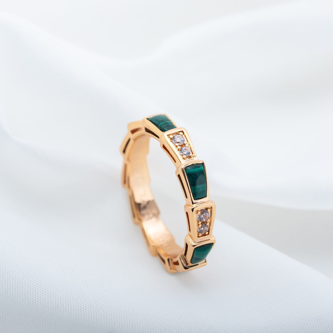 [Star Jewelry]SERPENTI RING PINK GOLD MALACHITE DIAMOND 3MM