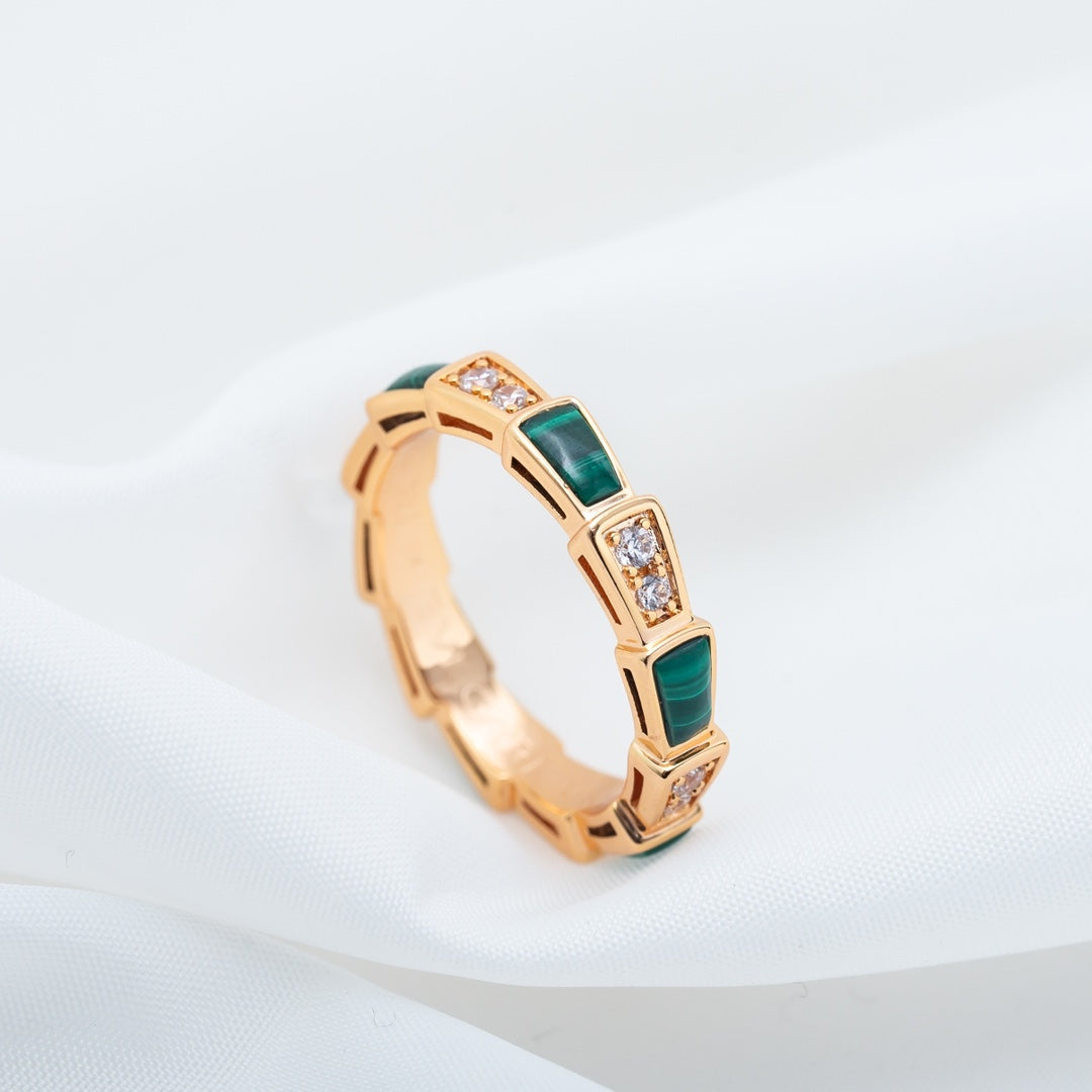 [Star Jewelry]SERPENTI RING PINK GOLD MALACHITE DIAMOND 3MM