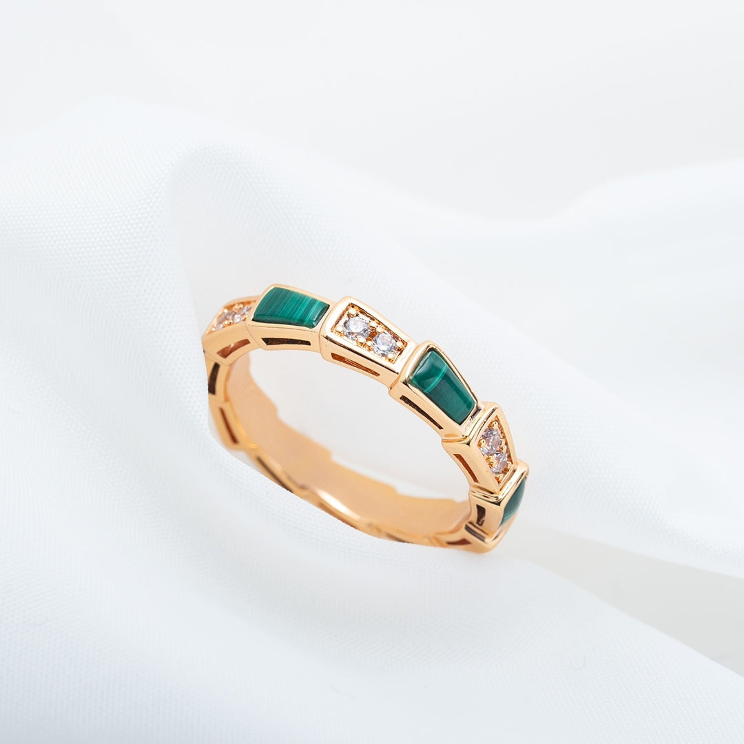[Star Jewelry]SERPENTI RING PINK GOLD MALACHITE DIAMOND 3MM