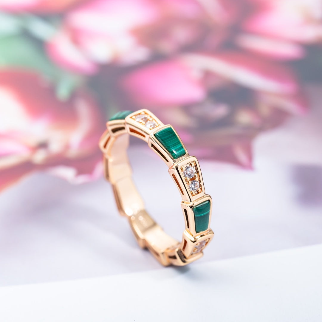 [Star Jewelry]SERPENTI RING PINK GOLD MALACHITE DIAMOND 3MM
