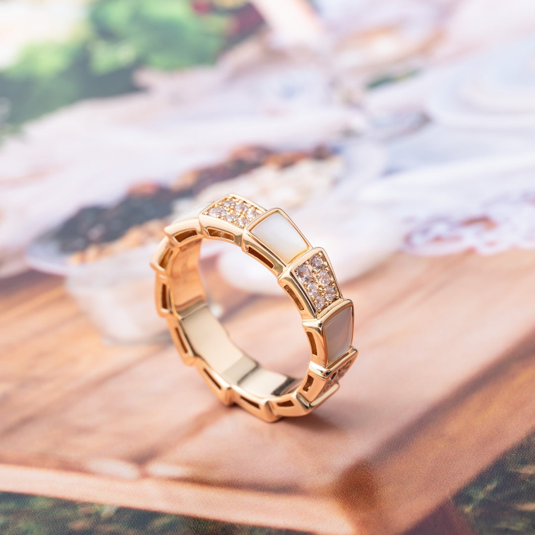 [Star Jewelry]SERPENTI RING PINK GOLD MOP DIAMOND PAVED 4MM