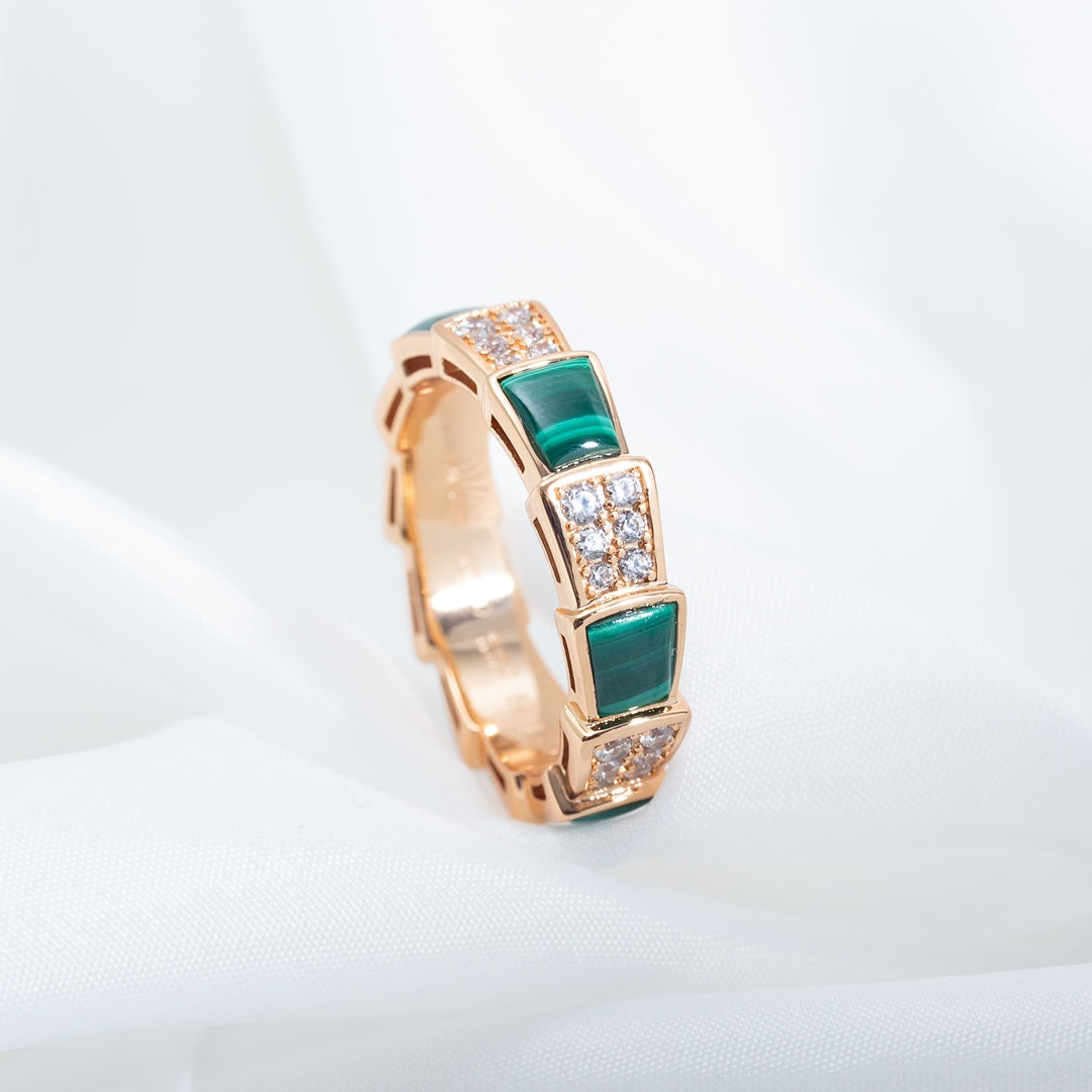 [Star Jewelry]SERPENTI RING PINK GOLD MALACHITE DIAMOND PAVED 4MM