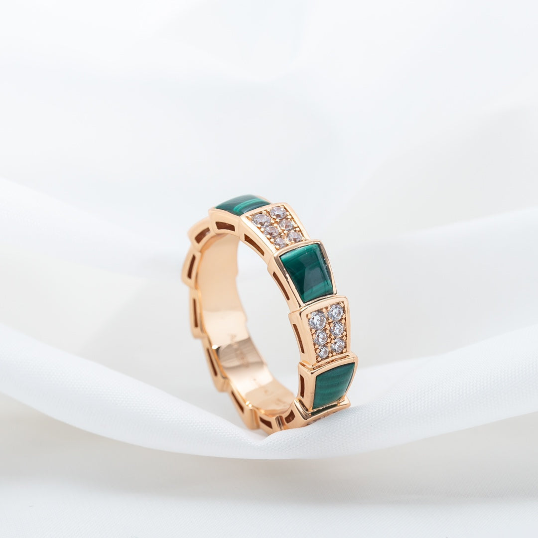 [Star Jewelry]SERPENTI RING PINK GOLD MALACHITE DIAMOND PAVED 4MM