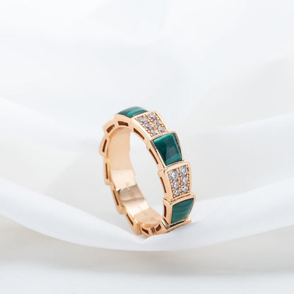 [Star Jewelry]SERPENTI RING PINK GOLD MALACHITE DIAMOND PAVED 4MM