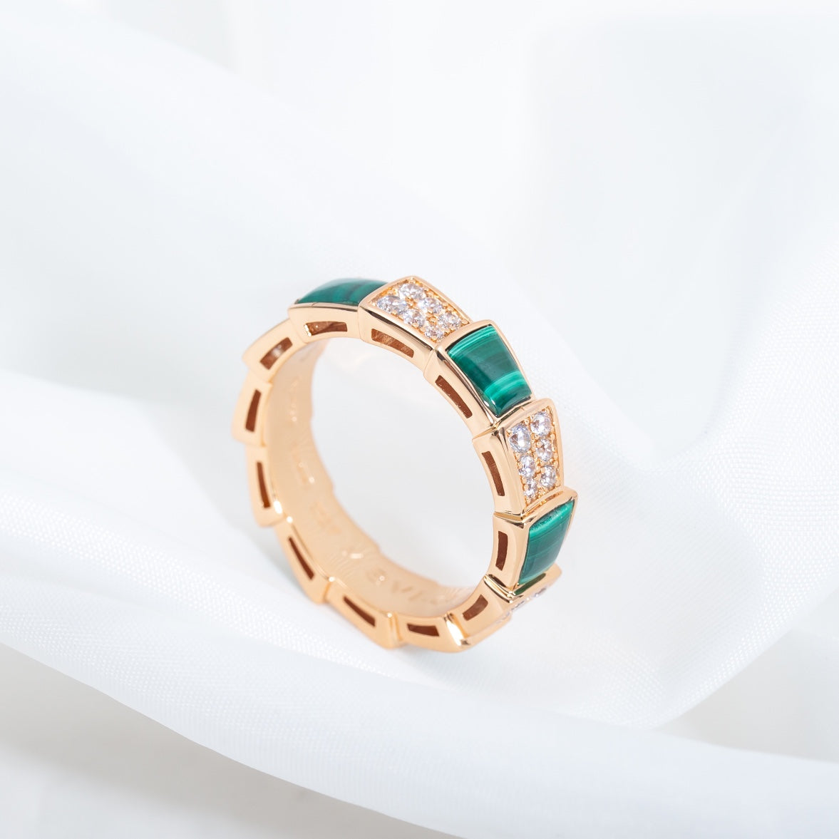 [Star Jewelry]SERPENTI RING PINK GOLD MALACHITE DIAMOND PAVED 4MM