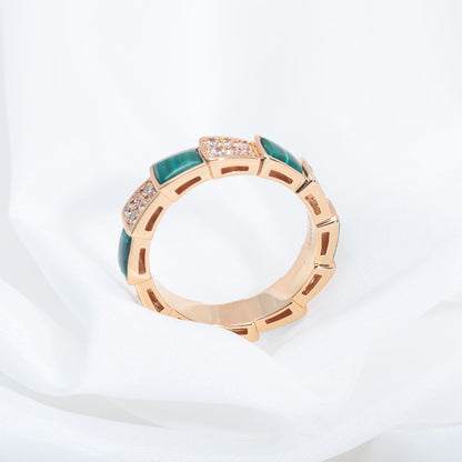 [Star Jewelry]SERPENTI RING PINK GOLD MALACHITE DIAMOND PAVED 4MM