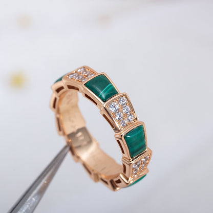 [Star Jewelry]SERPENTI RING PINK GOLD MALACHITE DIAMOND PAVED 4MM