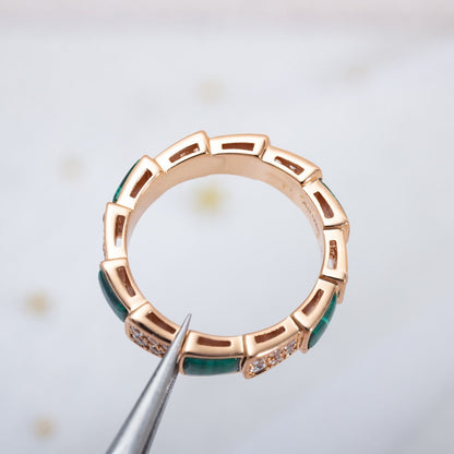 [Star Jewelry]SERPENTI RING PINK GOLD MALACHITE DIAMOND PAVED 4MM