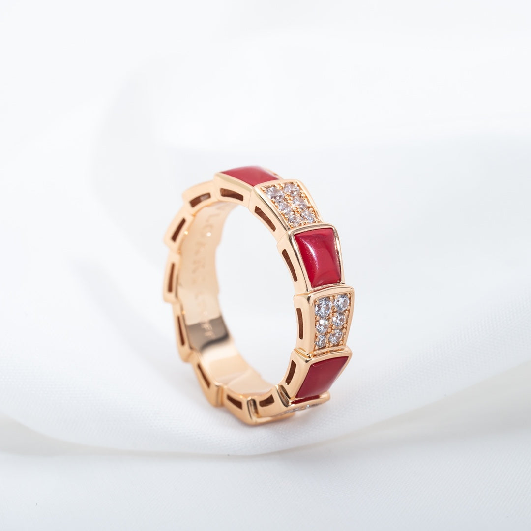 [Star Jewelry]SERPENTI RING PINK GOLD CARNELIAN DIAMOND PAVED 4MM