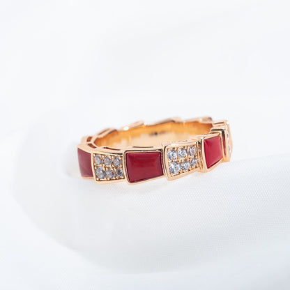 [Star Jewelry]SERPENTI RING PINK GOLD CARNELIAN DIAMOND PAVED 4MM