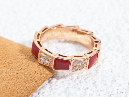[Star Jewelry]SERPENTI RING PINK GOLD CARNELIAN DIAMOND PAVED 4MM