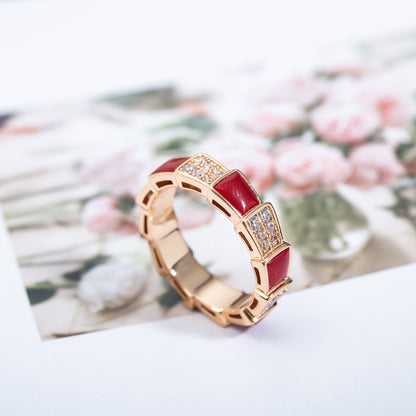 [Star Jewelry]SERPENTI RING PINK GOLD CARNELIAN DIAMOND PAVED 4MM
