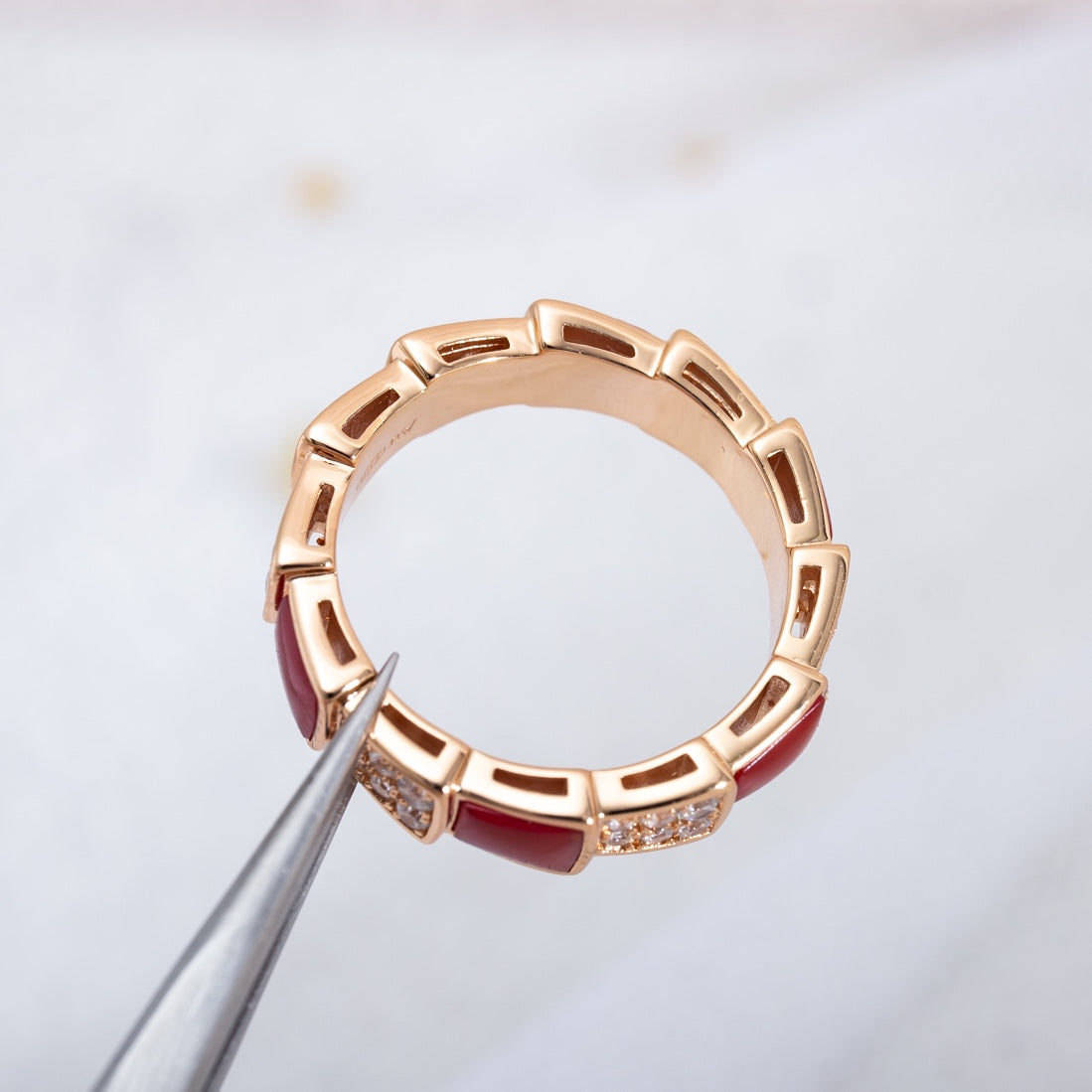 [Star Jewelry]SERPENTI RING PINK GOLD CARNELIAN DIAMOND PAVED 4MM