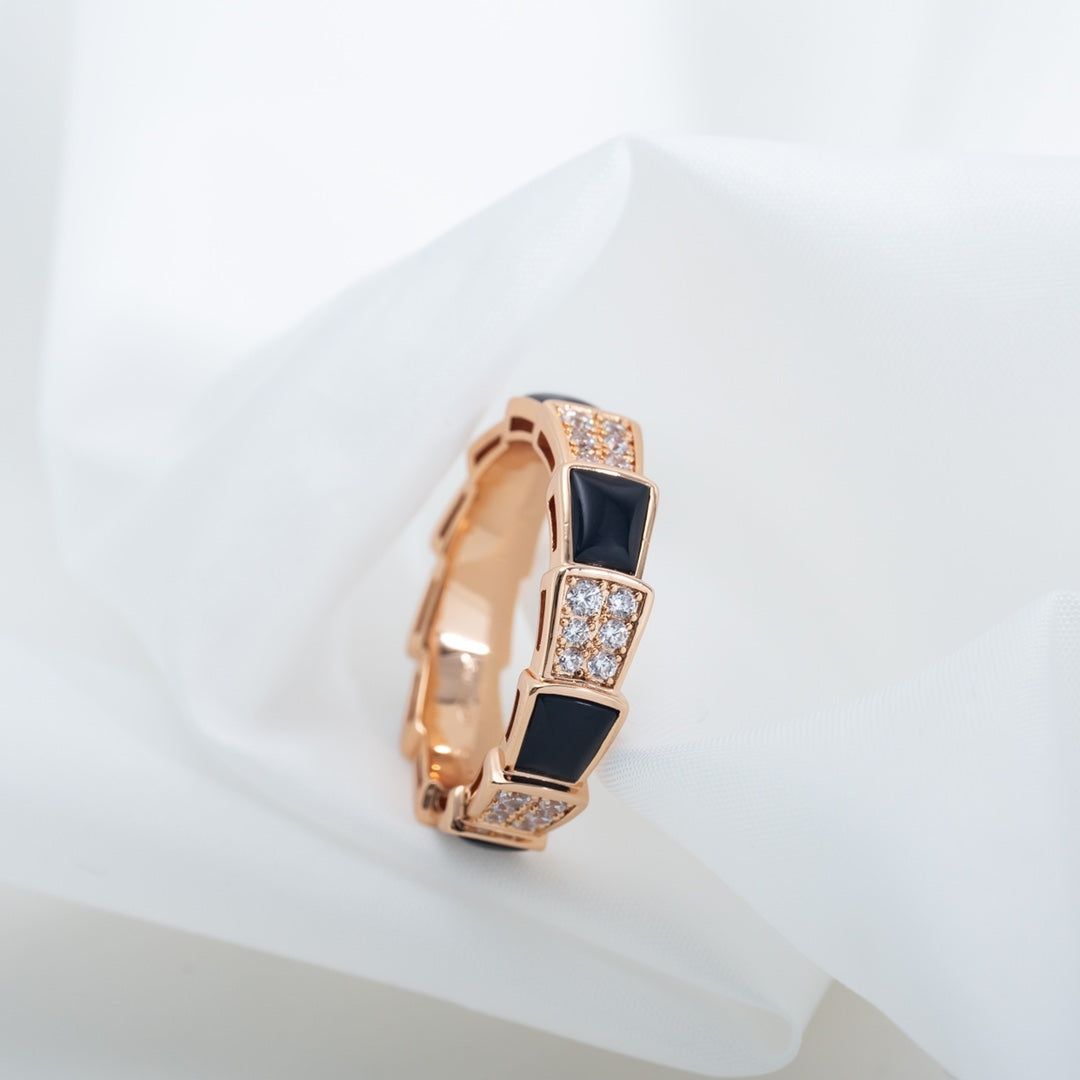 [Star Jewelry]SERPENTI RING PINK GOLD BLACK MOP DIAMOND PAVED 4MM