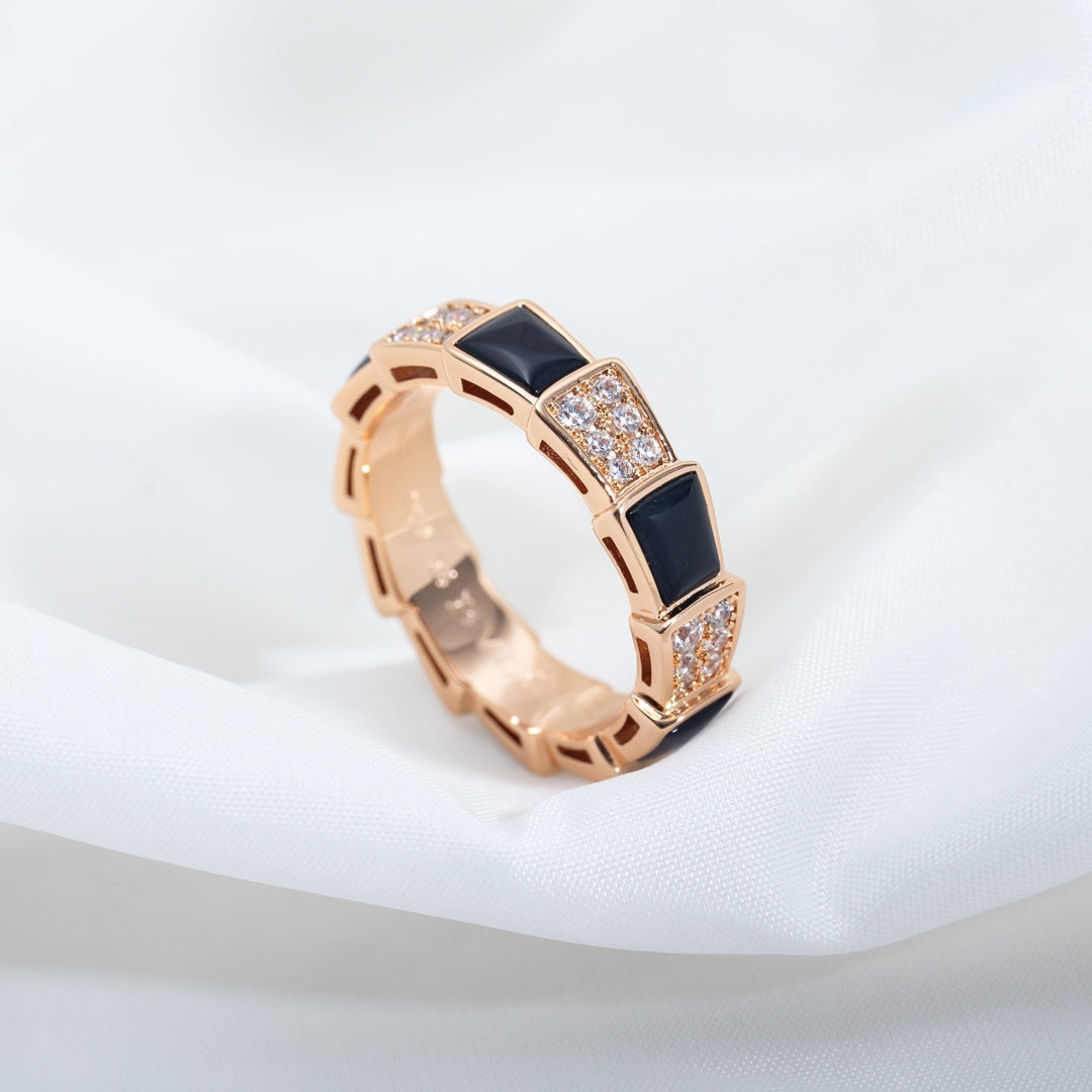 [Star Jewelry]SERPENTI RING PINK GOLD BLACK MOP DIAMOND PAVED 4MM