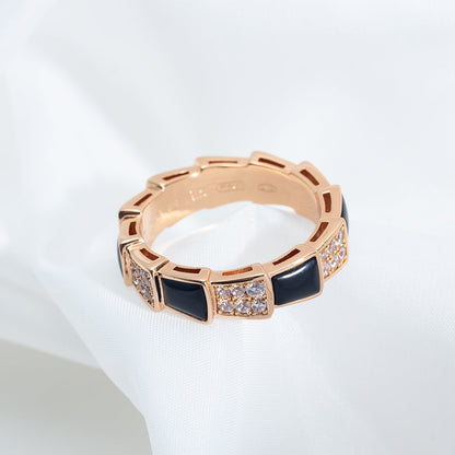 [Star Jewelry]SERPENTI RING PINK GOLD BLACK MOP DIAMOND PAVED 4MM