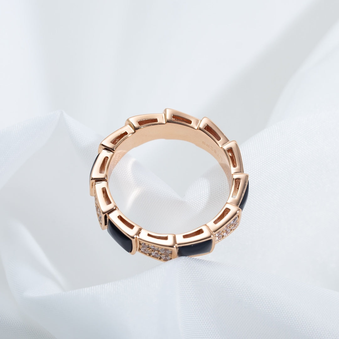 [Star Jewelry]SERPENTI RING PINK GOLD BLACK MOP DIAMOND PAVED 4MM