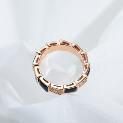 [Star Jewelry]SERPENTI RING PINK GOLD BLACK MOP DIAMOND PAVED 4MM