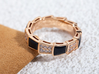 [Star Jewelry]SERPENTI RING PINK GOLD BLACK MOP DIAMOND PAVED 4MM