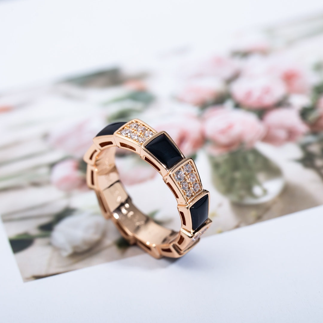 [Star Jewelry]SERPENTI RING PINK GOLD BLACK MOP DIAMOND PAVED 4MM
