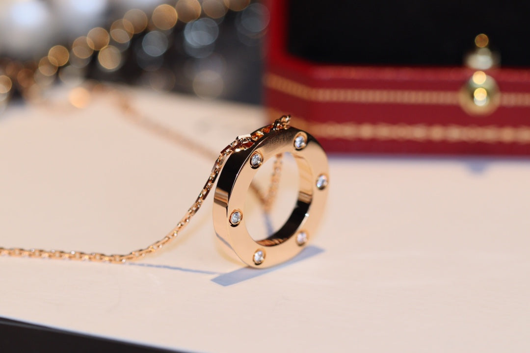 [Star Jewelry]LOVE NECKLACE 16MM 6 DIAMONDS PINK GOLD