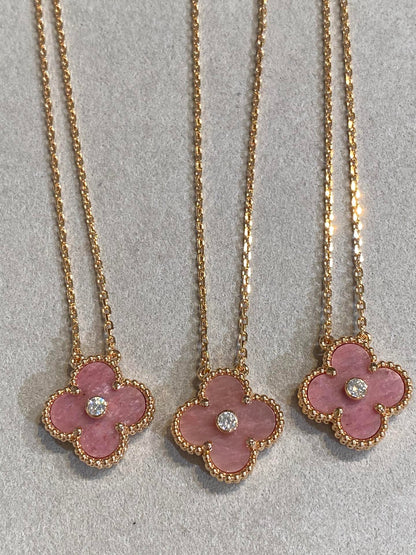 [Star Jewelry]CLOVER 15MM DIAMOND RHODONITE NECKLACE