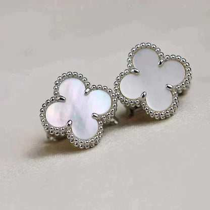 [Star Jewelry]CLOVER MEDIUM 1 MOTIFS  WHITE MOP EARRINGS SILVER