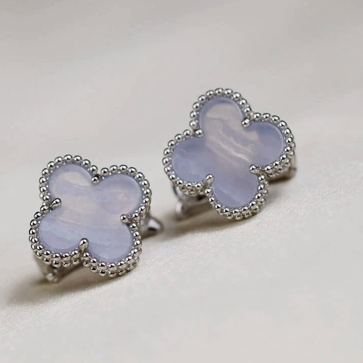 [Star Jewelry]CLOVER MEDIUM 1 MOTIFS  WHITE MOP EARRINGS SILVER