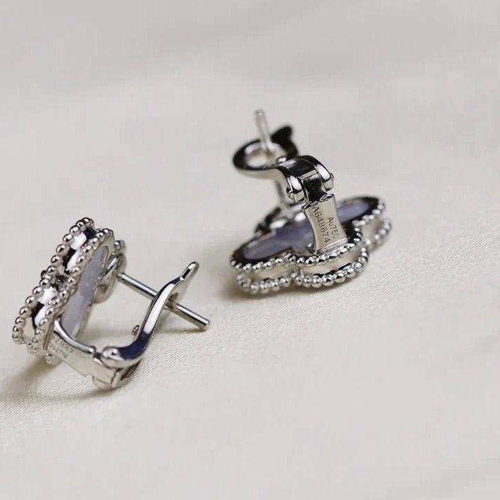 [Star Jewelry]CLOVER MEDIUM 1 MOTIFS  WHITE MOP EARRINGS SILVER