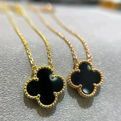 [Star Jewelry]CLOVER 15MM BLACK ONYX SINGLE FLOWER NECKLACE