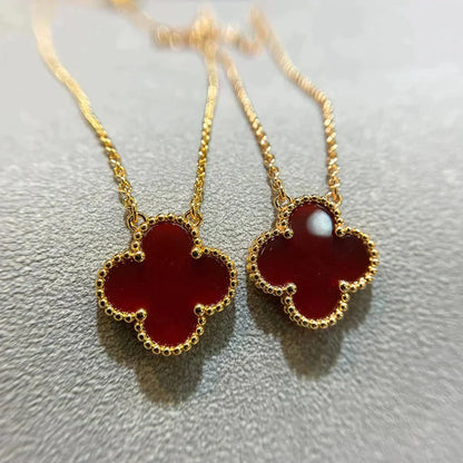 [Star Jewelry]CLOVER 15MM CARNELIAN SINGLE FLOWER NECKLACE