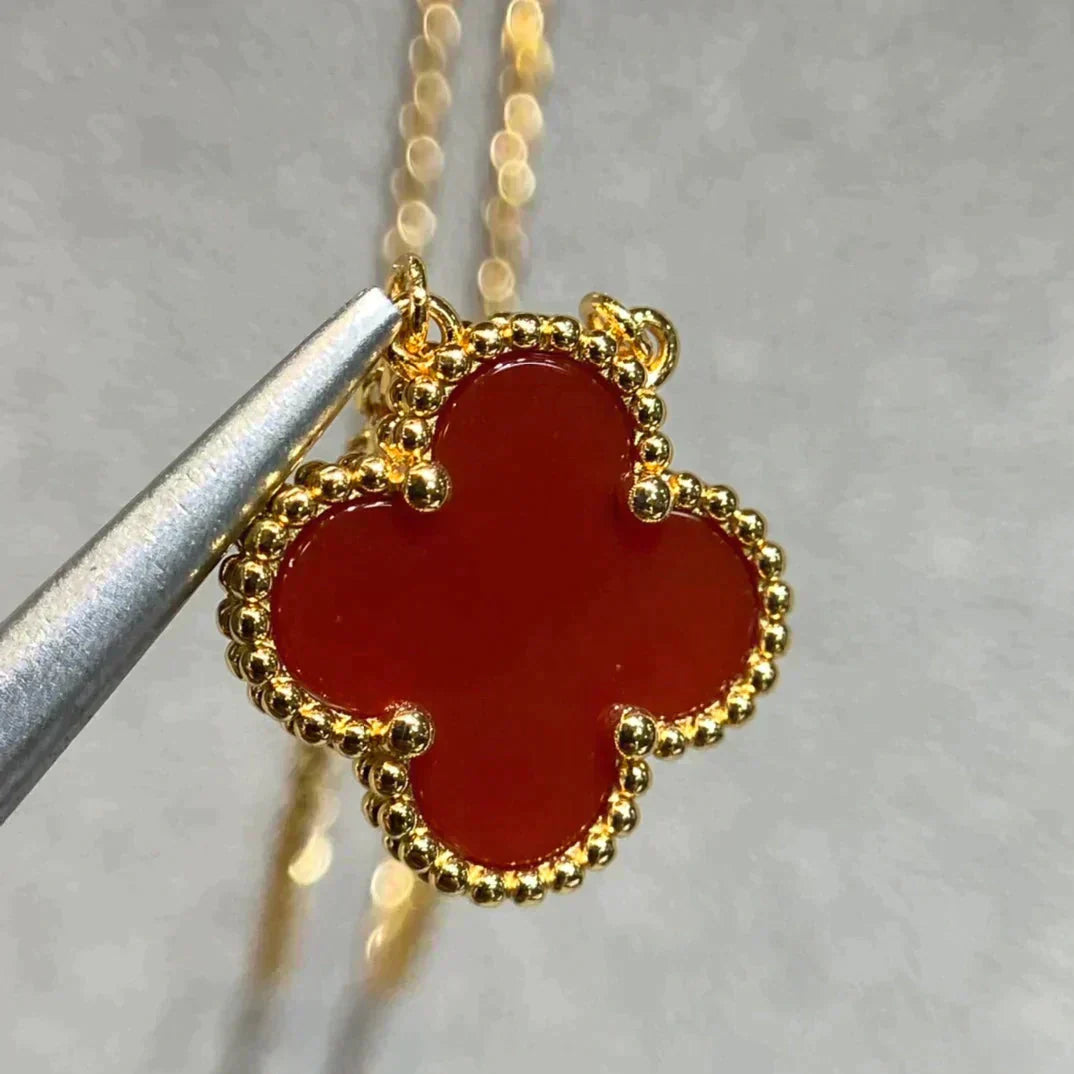 [Star Jewelry]CLOVER 15MM CARNELIAN SINGLE FLOWER NECKLACE