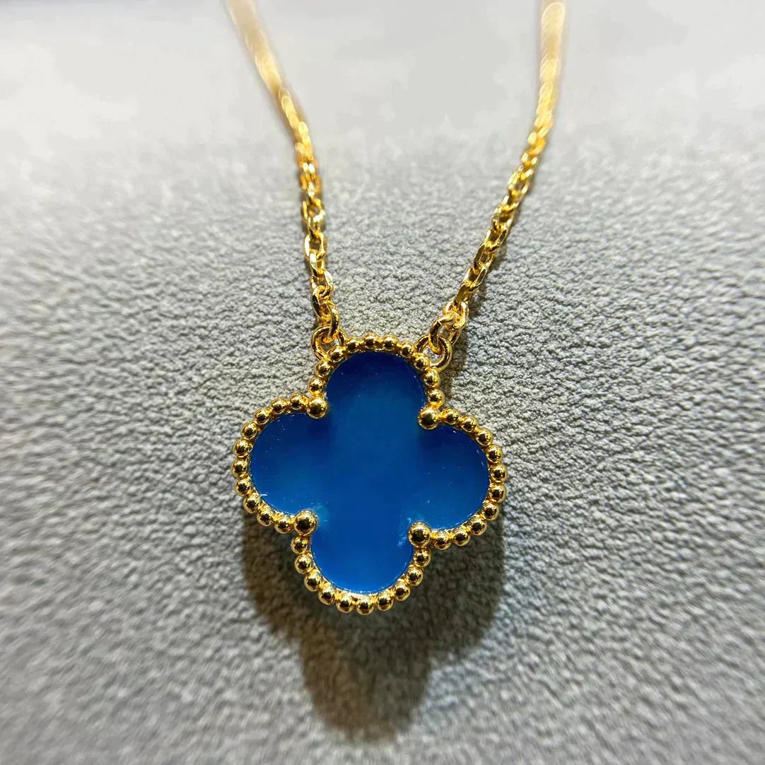 [Star Jewelry]CLOVER 15MM BLUE AGATE NECKLACE